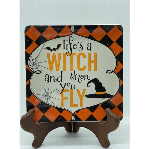 Vintage Pier One Halloween Appetizer Dessert Plates Set‎ Of 4 New in Box Witches - Picture 7 of 16